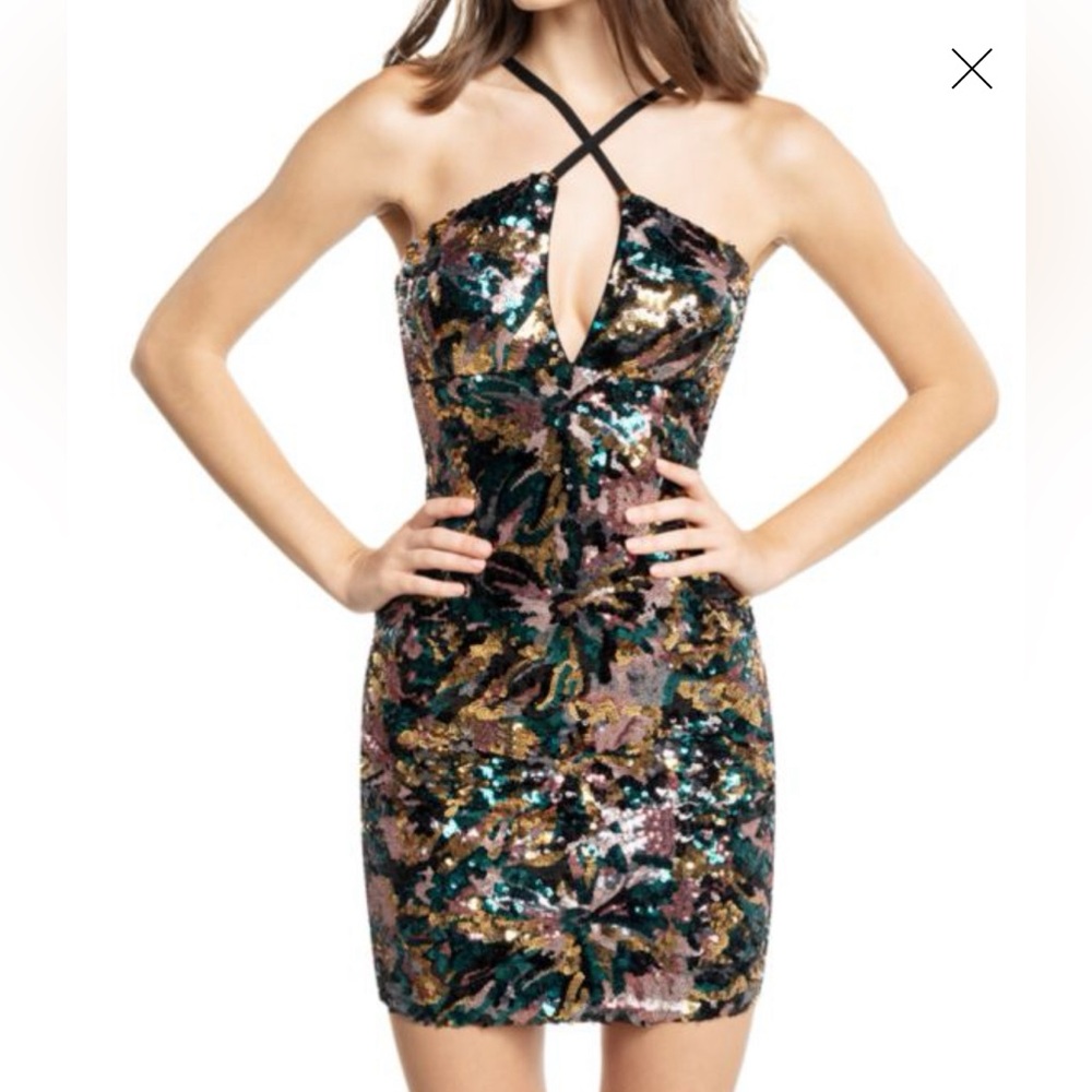 Dress the Population Amiya Sequin Body-Con Cutout Cocktail Mini Dress XS